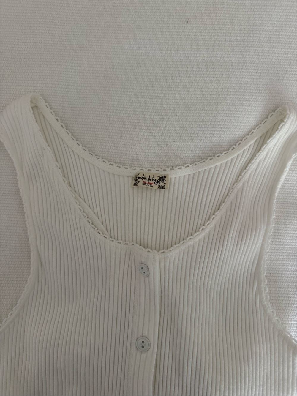 Free People White Ribbed Button Tank - Picture 2 of 4